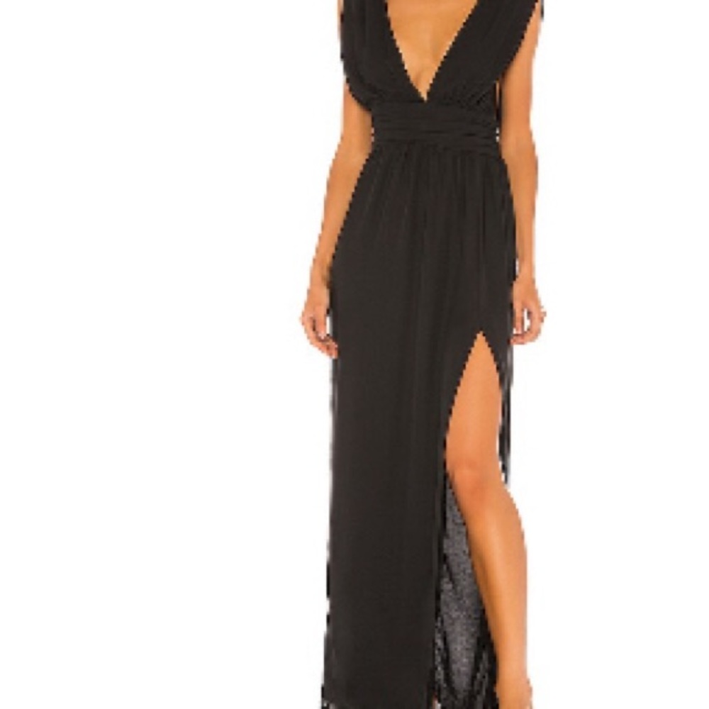 Black Ruched Plunge Maxi Dress